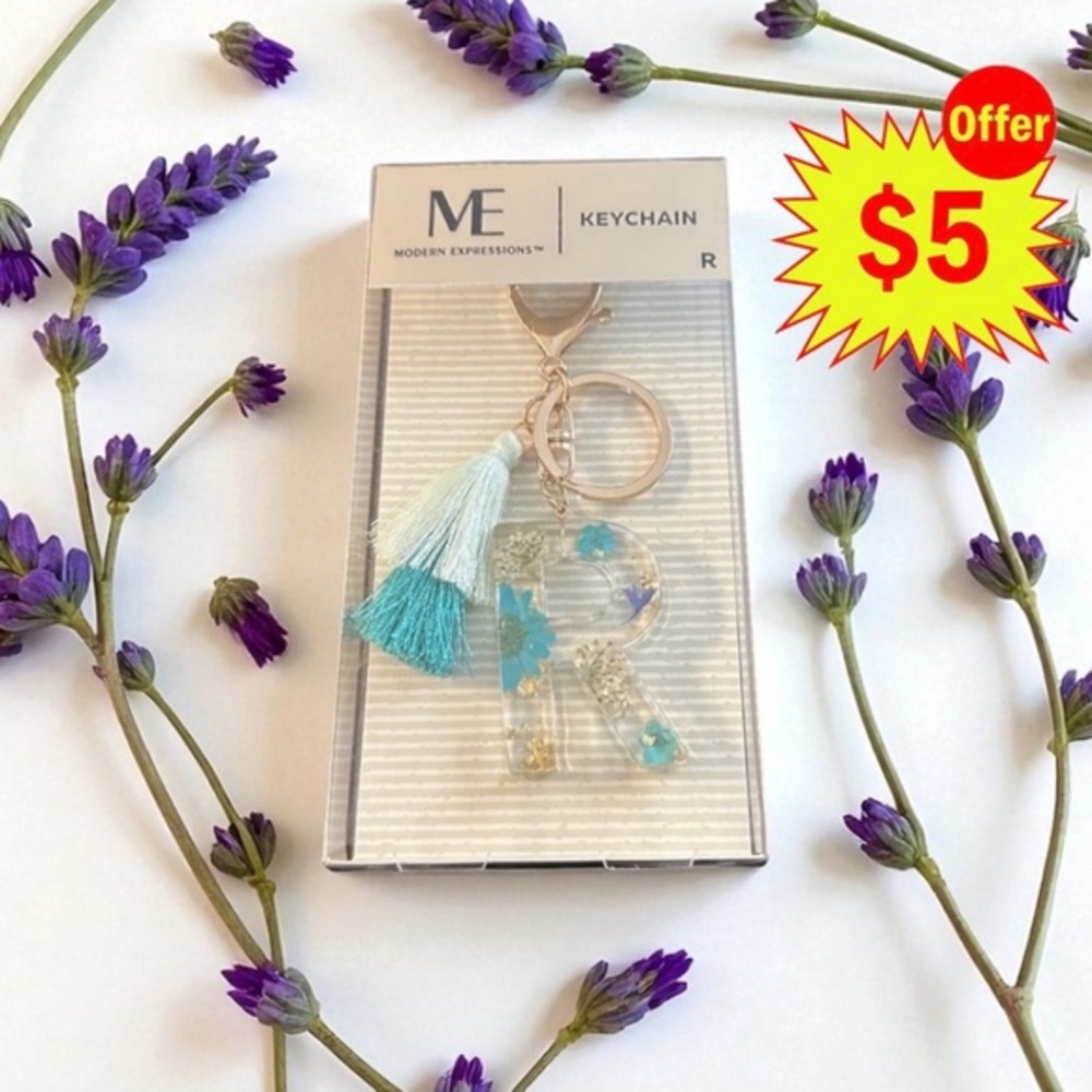 Gold Plated “R” Keychain | Blue Accent Tassel | Cute Gift